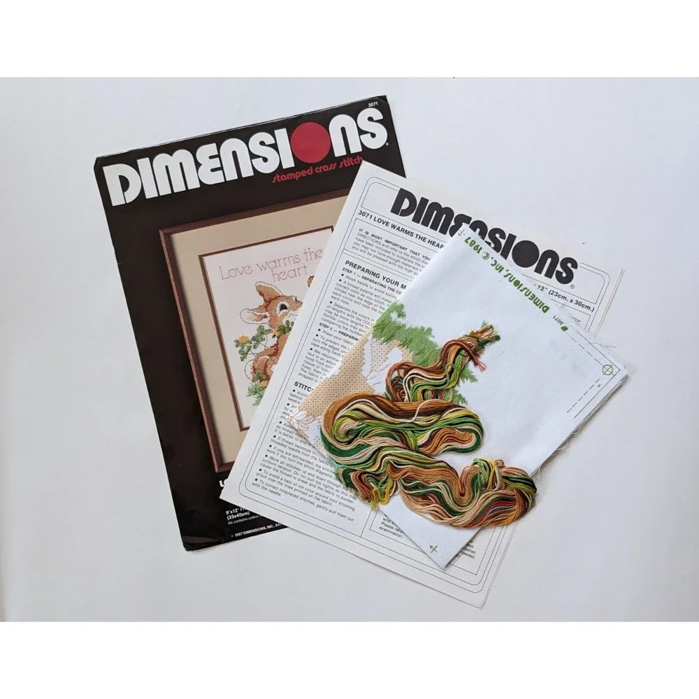 Vintage Stamped Cross Stitch Kit Love Warms the Heart Rabbit Butterfly‎ Mushroom